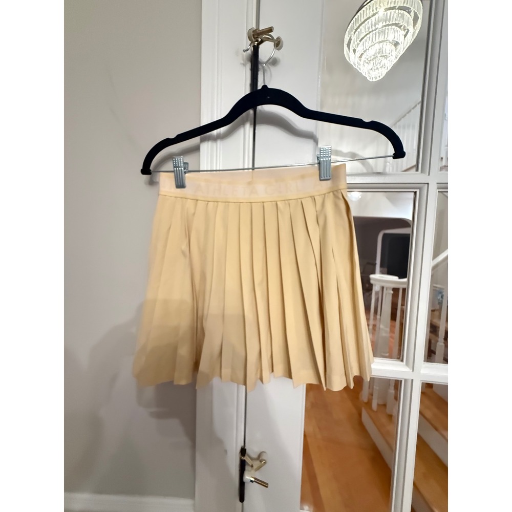 Athleta Girl Pleated Tennis Skort Pale Yellow Logo Waistband Size L 12